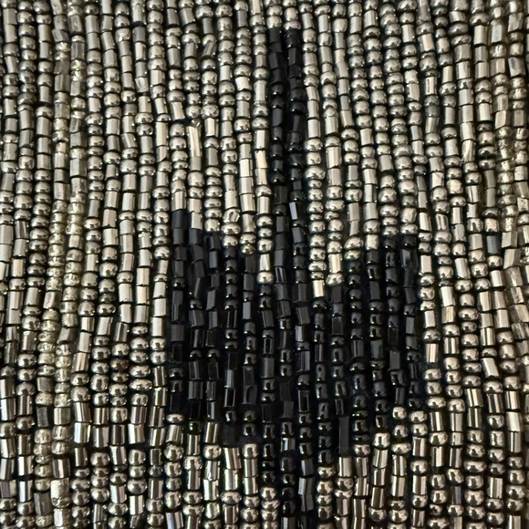 Moyna Black Silver Metallic Floral Seed Beaded Handbag Evening Bag Clutch - Picture 10 of 10